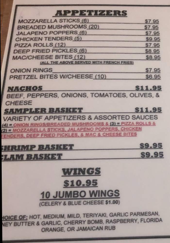 Bobby's Lounge menu page 1