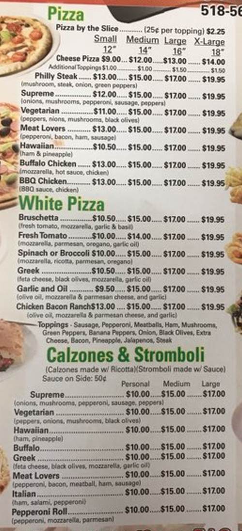 Giuseppe's Pizza Shop menu page 1