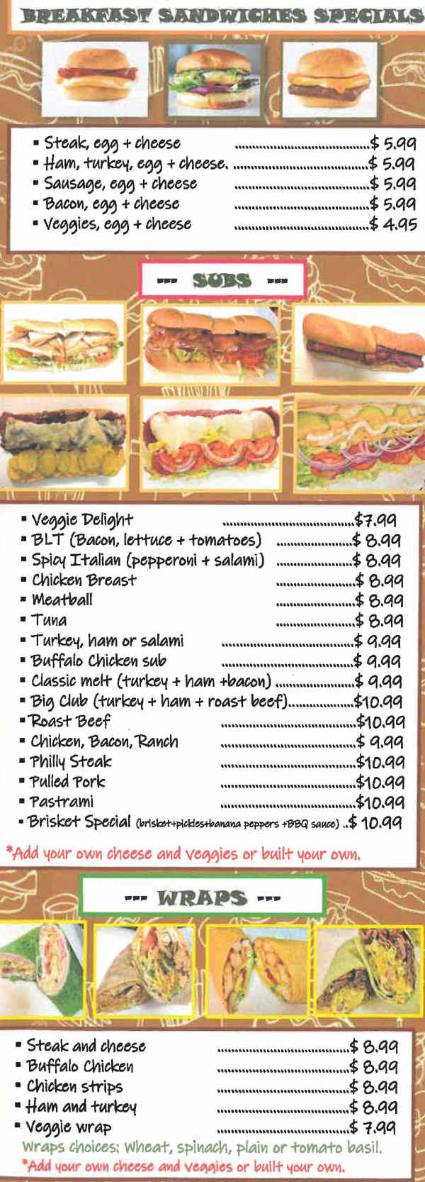 Inca's Sandwiches Shop menu page 1
