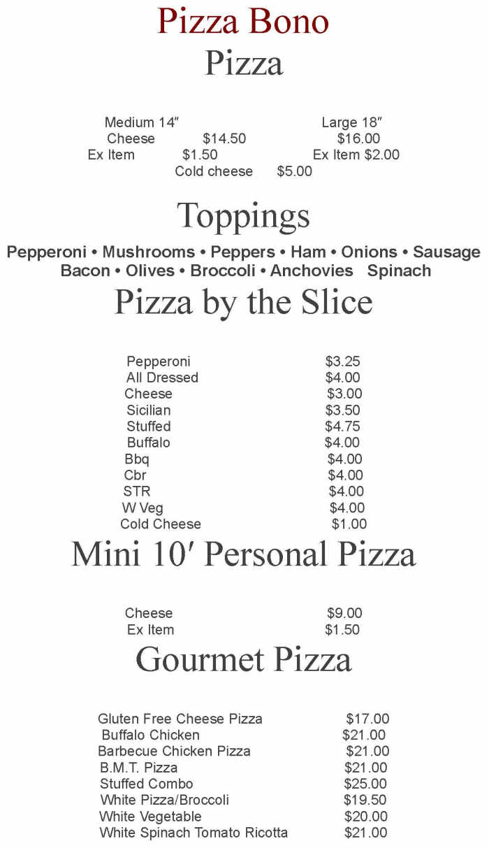 Pizza Bono menu page 1