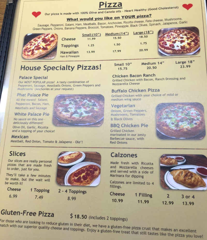 Pizza Palace menu page 1