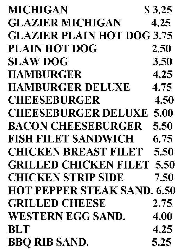 Ronnie's Michigans menu page 1