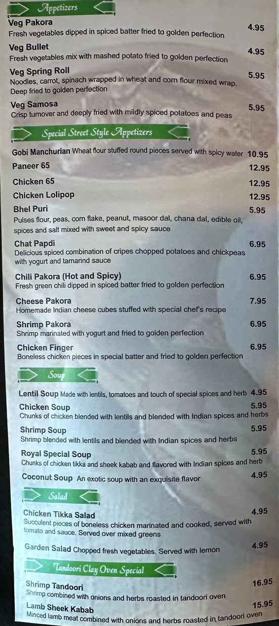 Indian Grill menu page 1