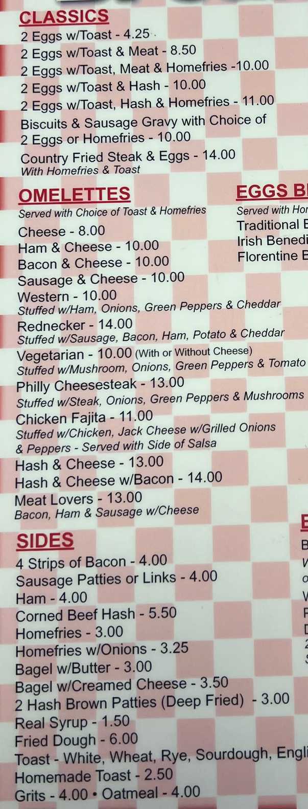 Mel's Diner menu page 1