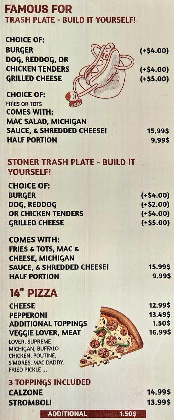 Glizzy's Grill menu page 1