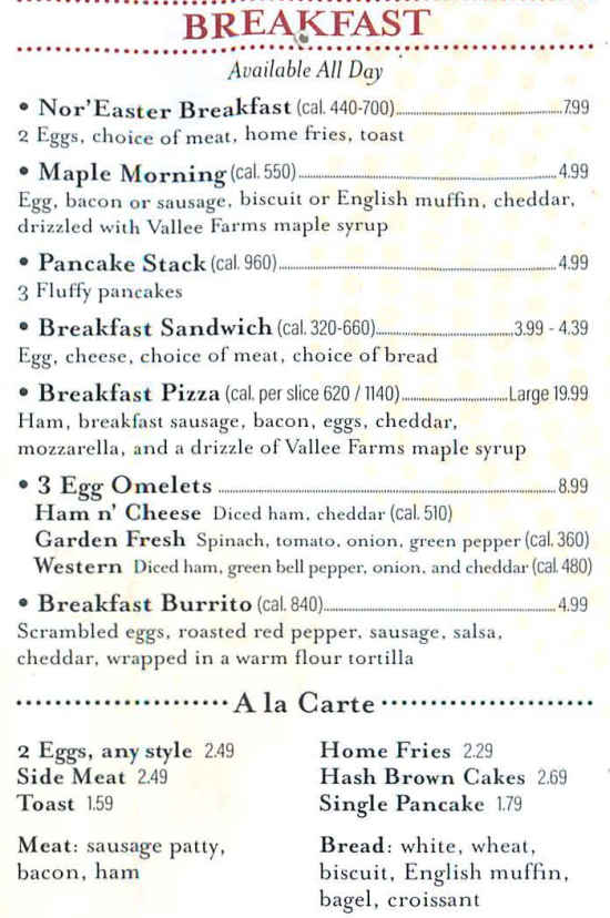Maplefields Peru menu page 1