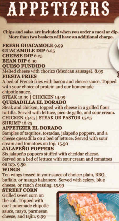 El Dorado menu page 1