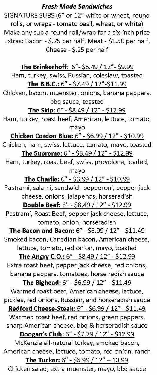 Doogan's Deli menu page 1