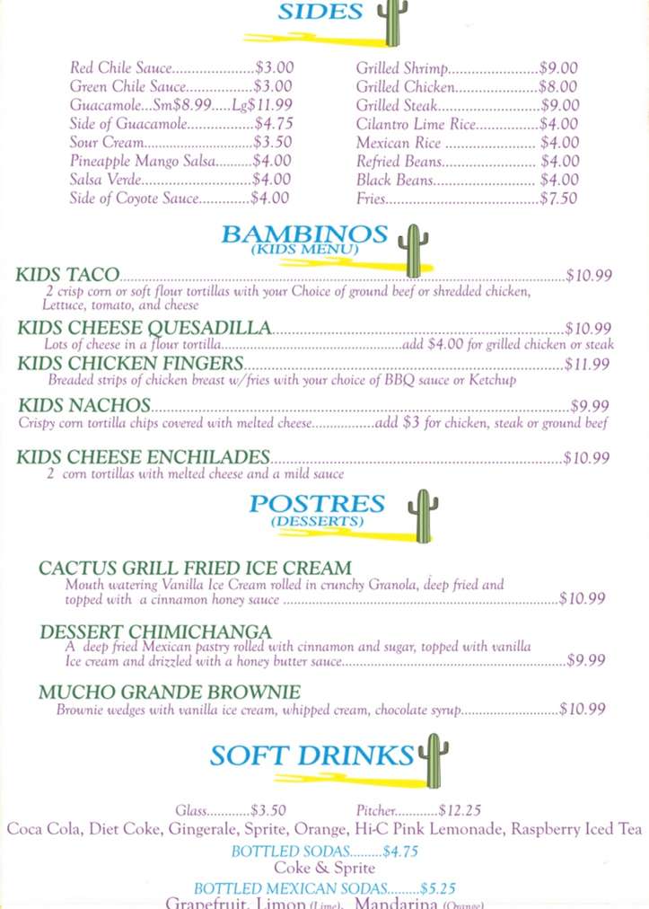 Cactus Grill & Cantina Menu, Potsdam, NY