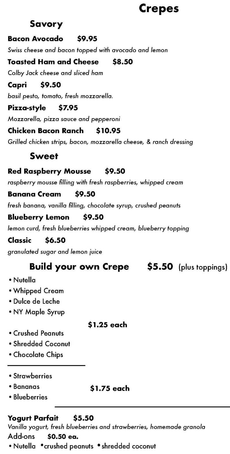 Old Market Coffee menu page 1
