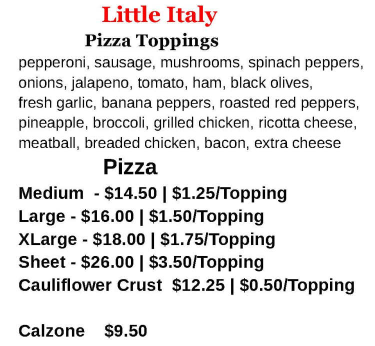 Little Italy menu page 1