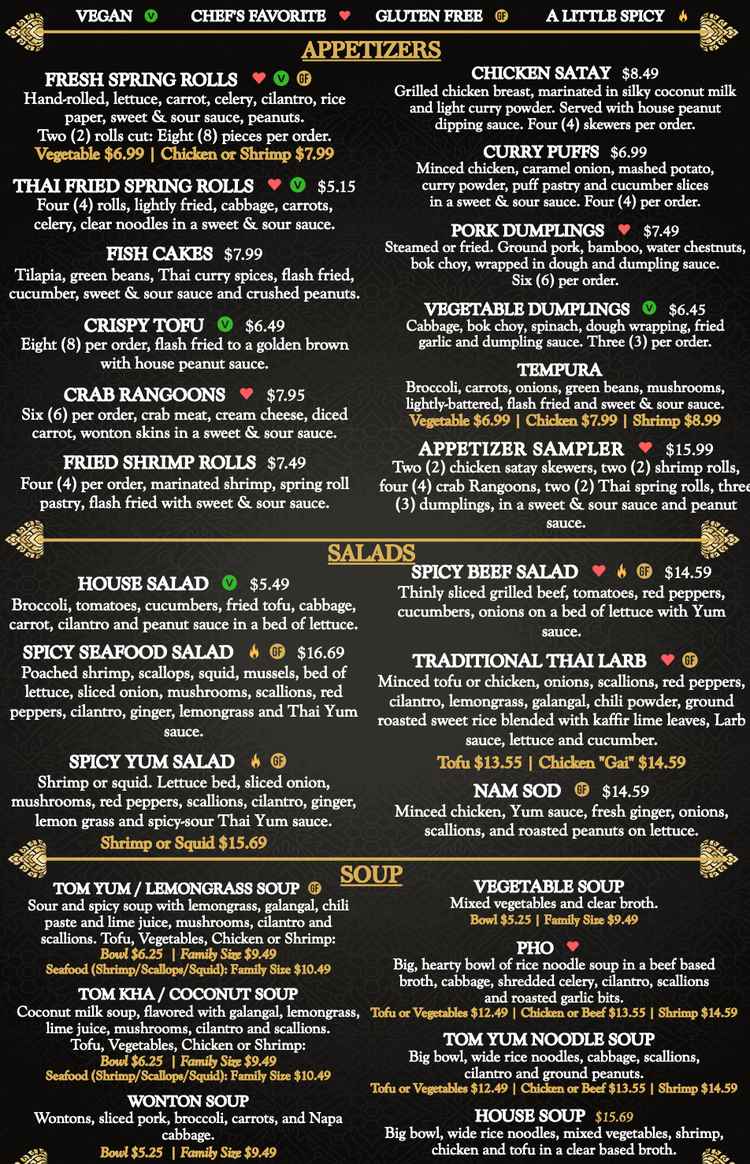 Thai Cuisine menu page 1