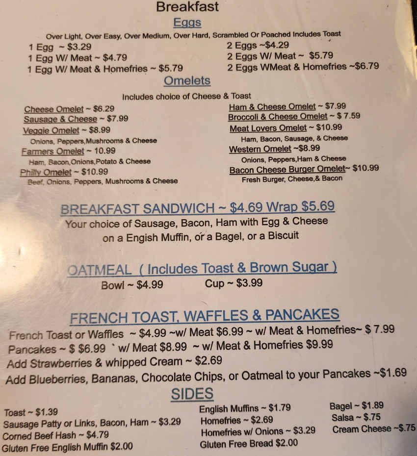 Hometown Cafe menu page 1