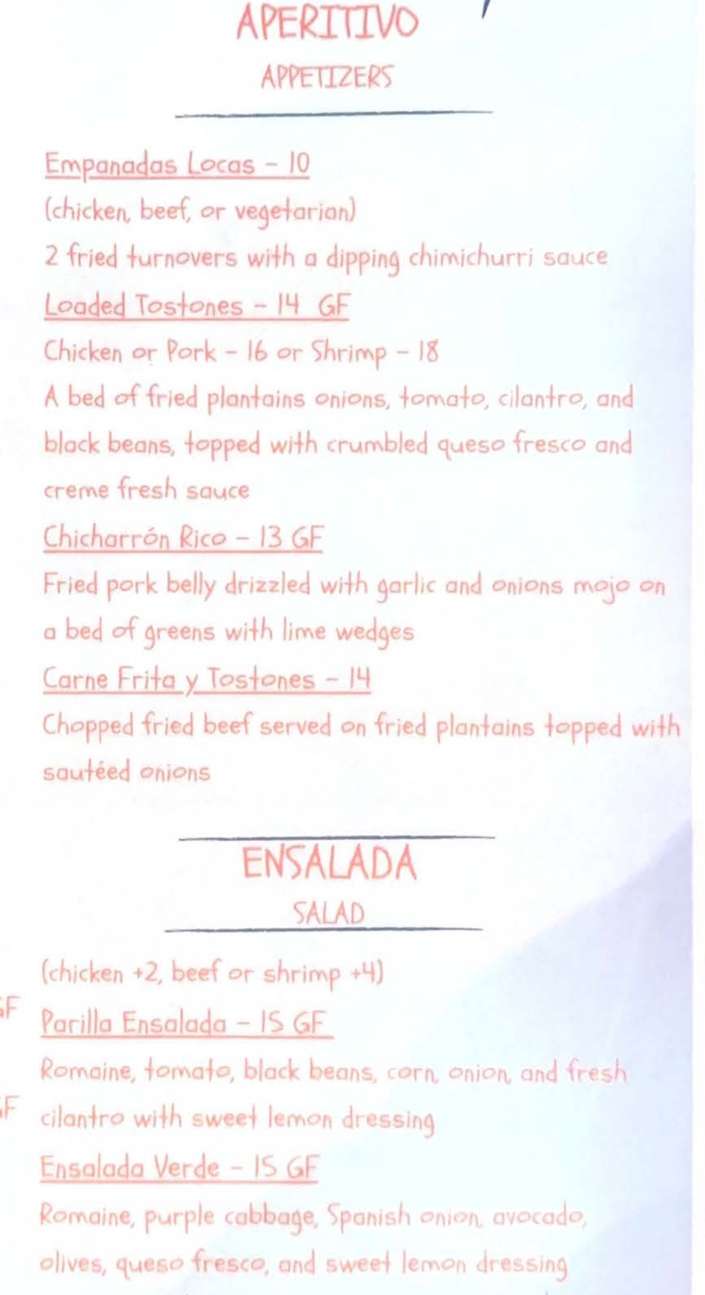Our Plates menu page 1