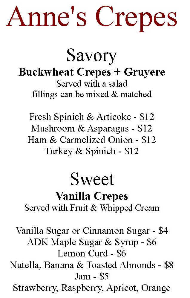 Anne's Crepes menu page 1