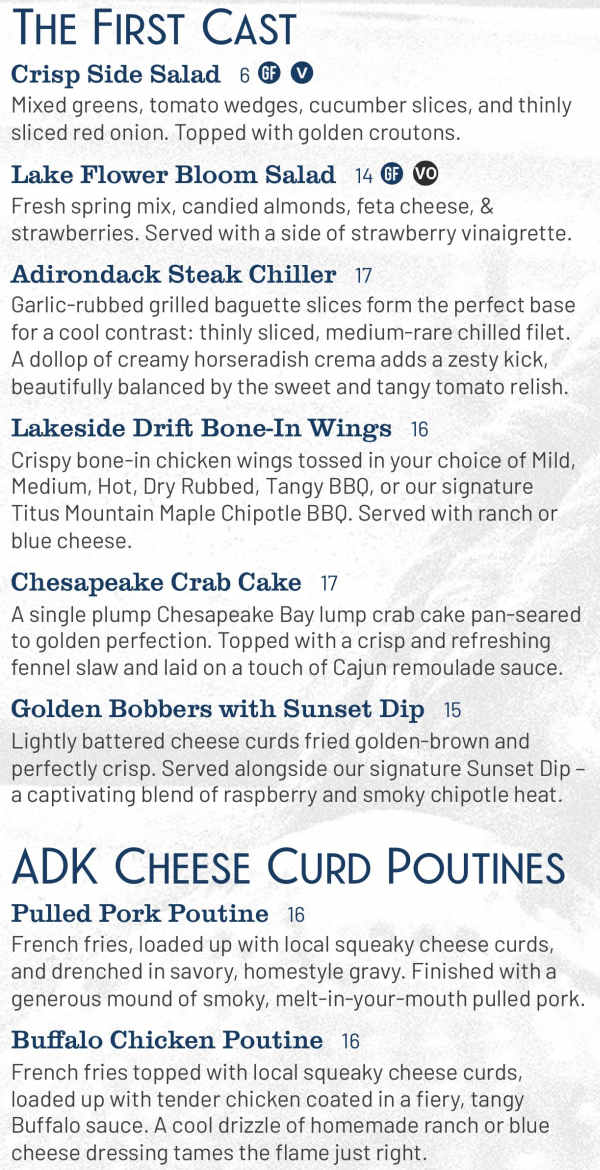 Lakeside Drift menu page 1