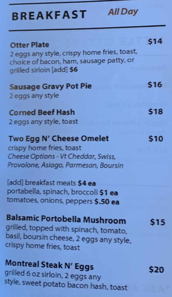 Otter House Bistro menu page 1