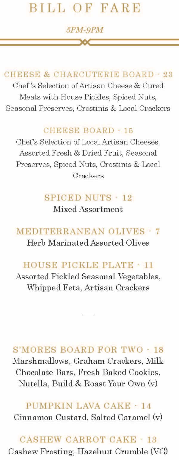 Great Hall Bar menu page 1