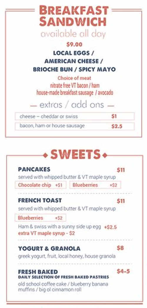 Comfort Kitchen menu page 1