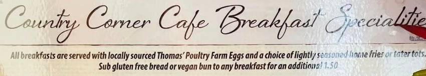 Country Corner Cafe menu page 1