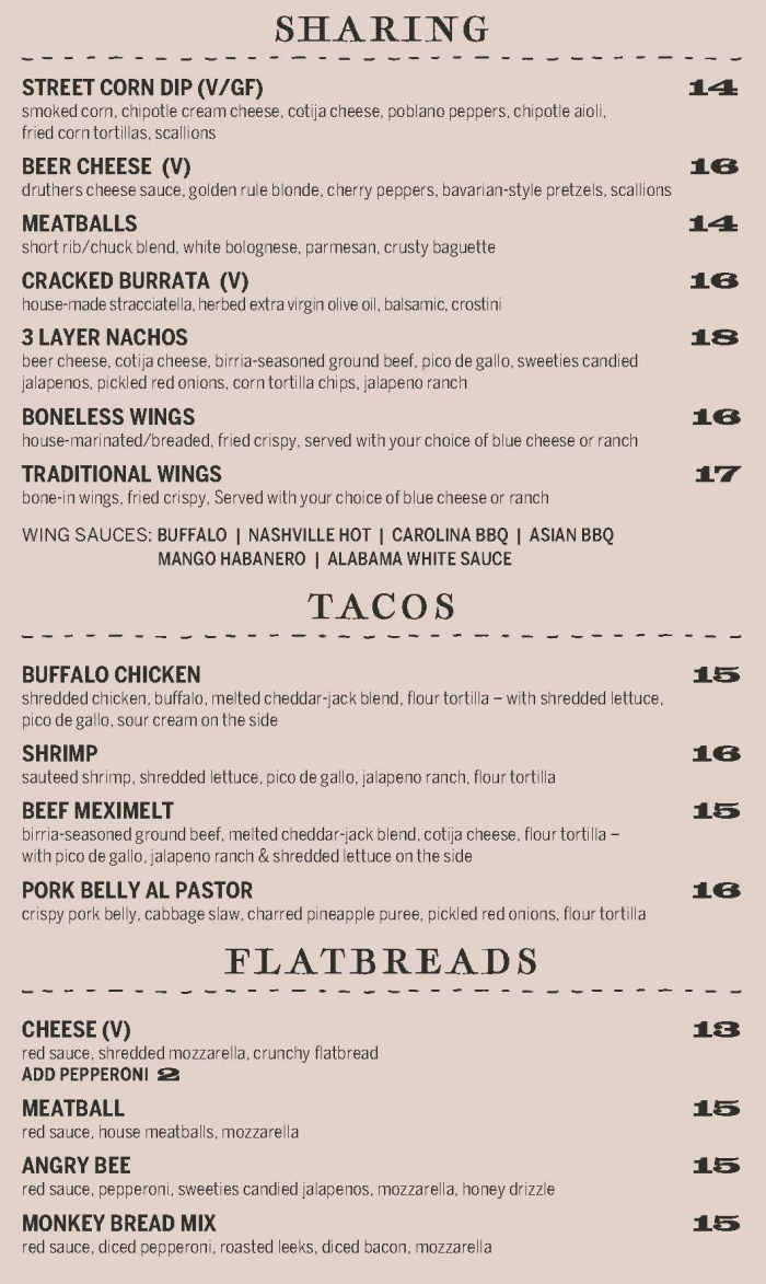 Druthers Brewing Co menu page 1