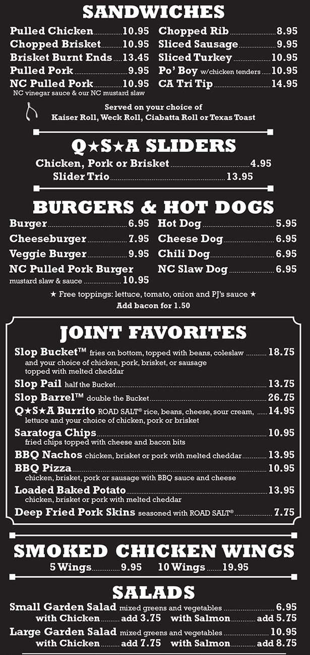 PJ's BBQsa menu page 1