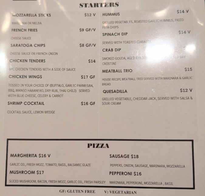 534 Bistro menu page 1