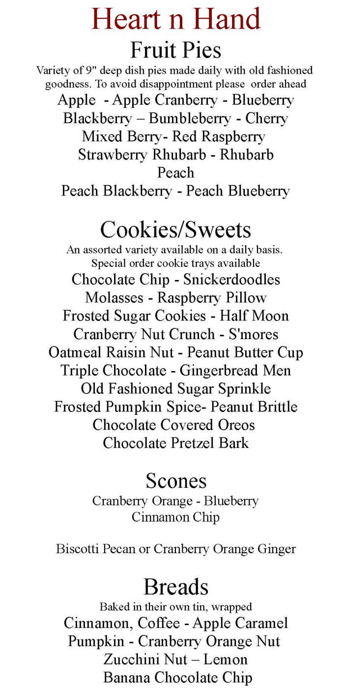 Heart'n Hand menu page 1