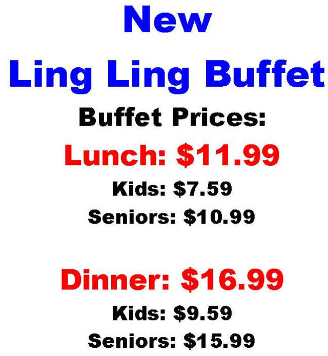 Ling Ling Buffet menu page 1