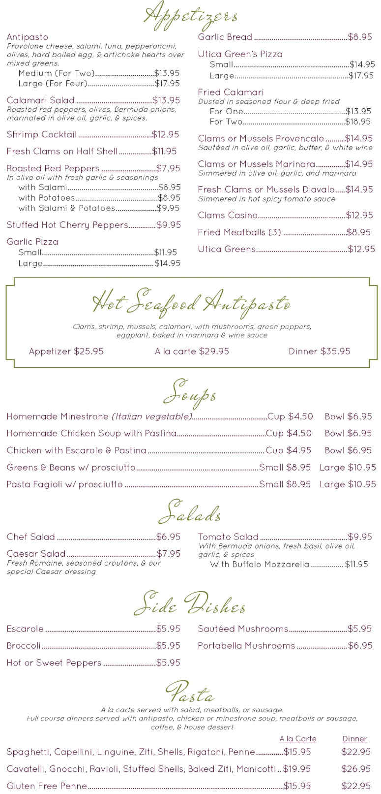 Vito's Ristorante menu page 1