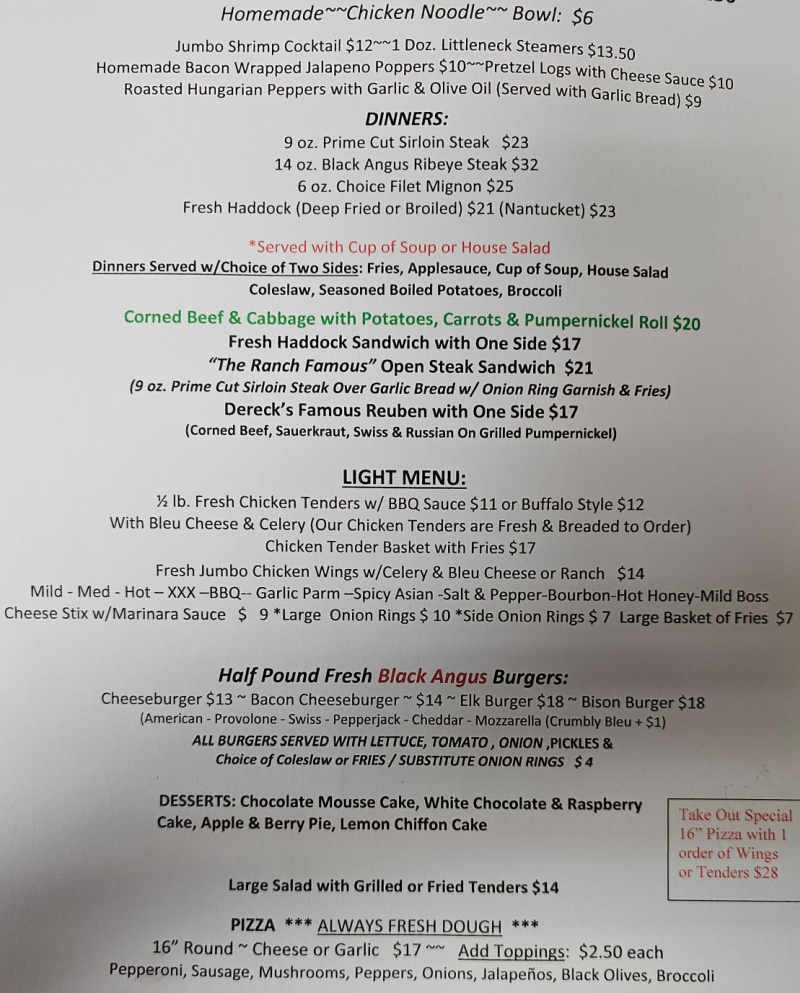 Western Ranch Restaurant menu page 1