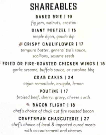 Craftsman Wood Grille & Taphouse menu page 1