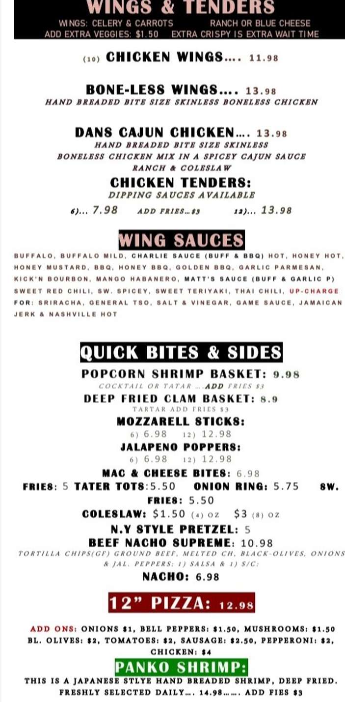 Maddens Pub menu page 1