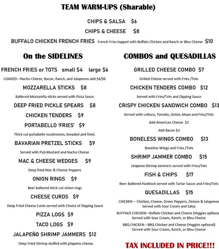 Lakeview Lanes Foul Line menu page 1