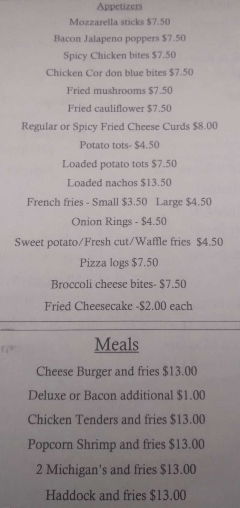 Woodsmens Tavern & Grill menu page 1