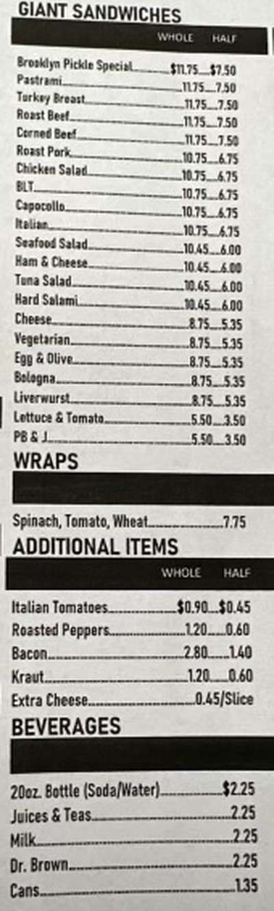 Brooklyn Pickle menu page 1