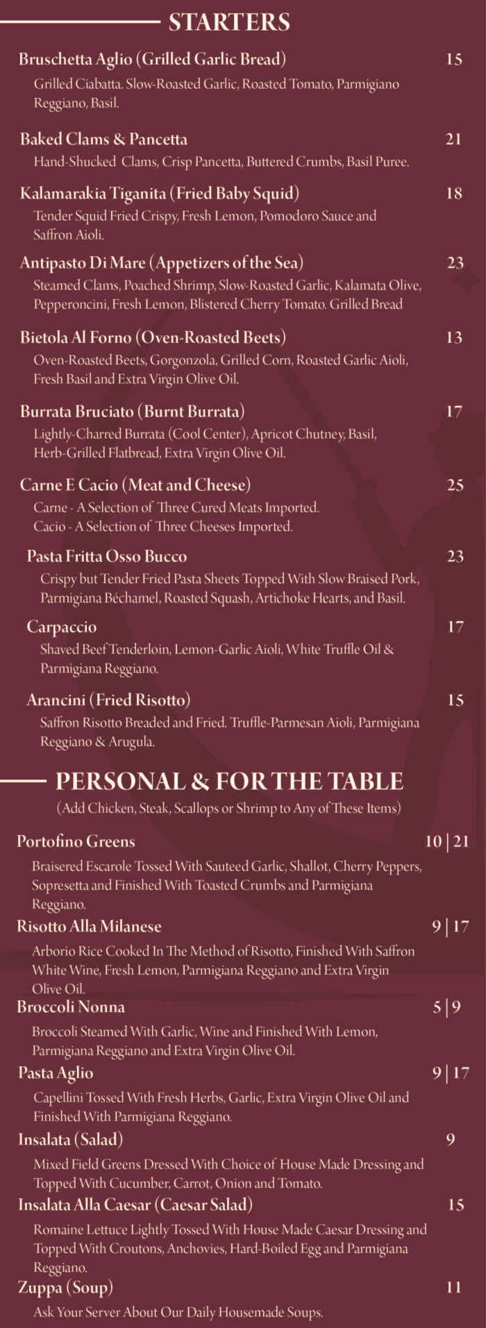 Portofino menu page 1