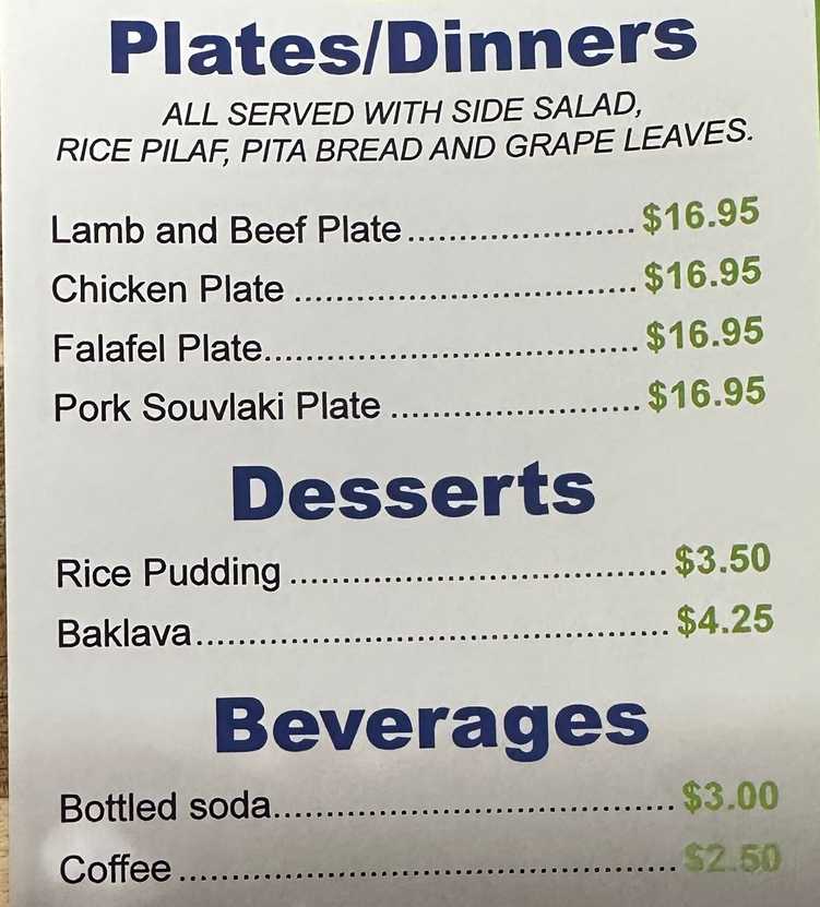 Mister Mike's Gyros menu page 1