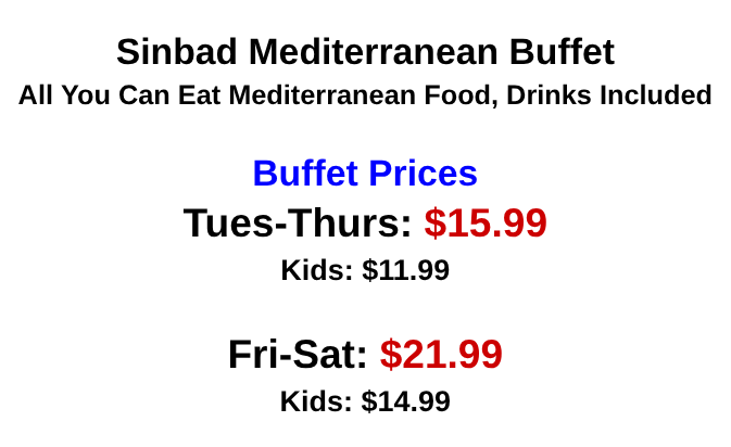 Sinbad Mediterranean Buffet menu page 1
