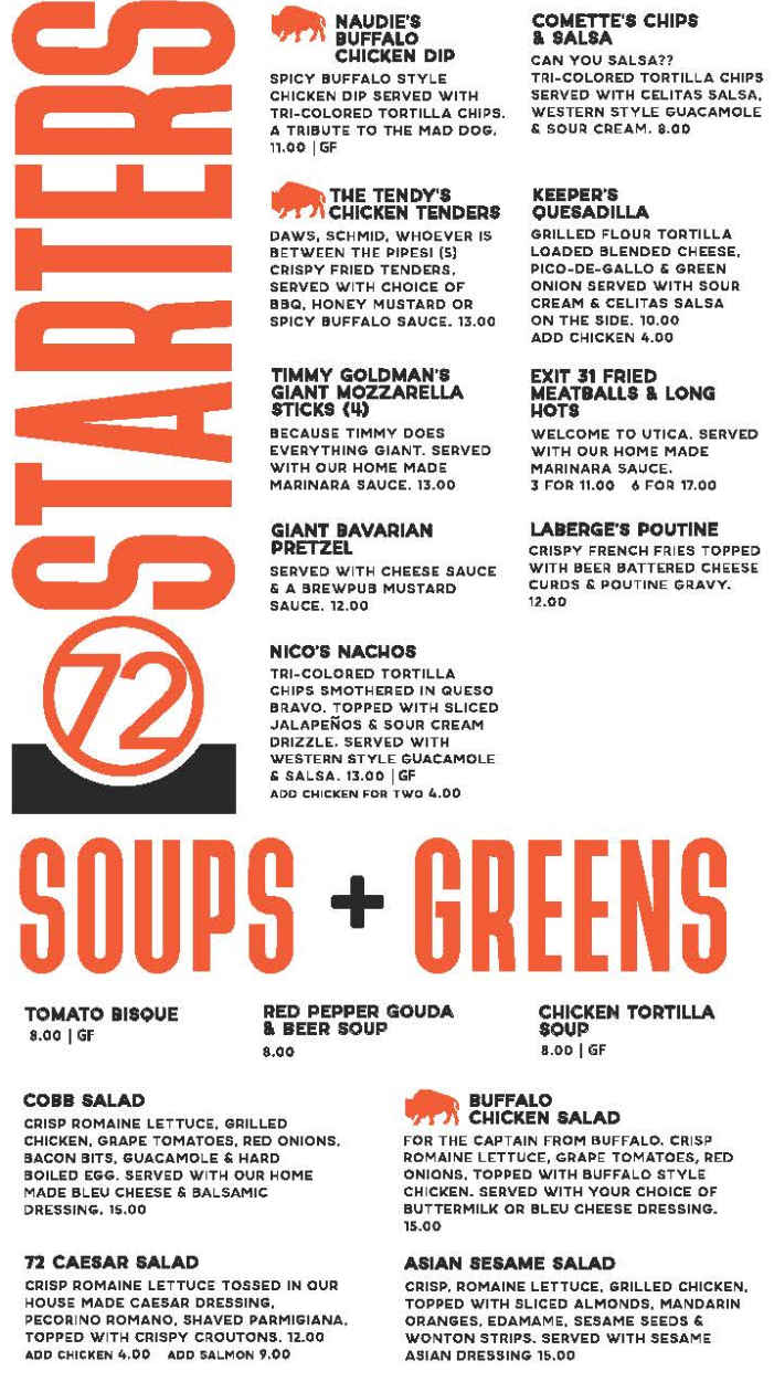 72 Tavern & Grill menu page 1