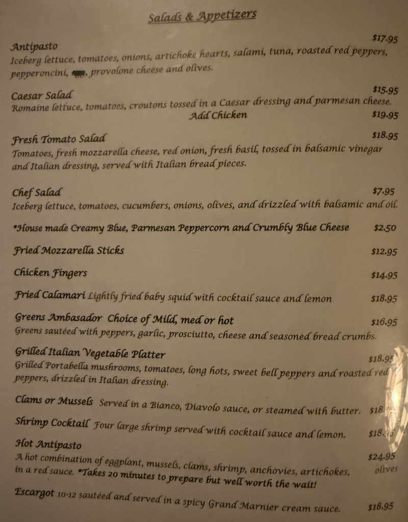 Ambasador Restaurant menu page 1