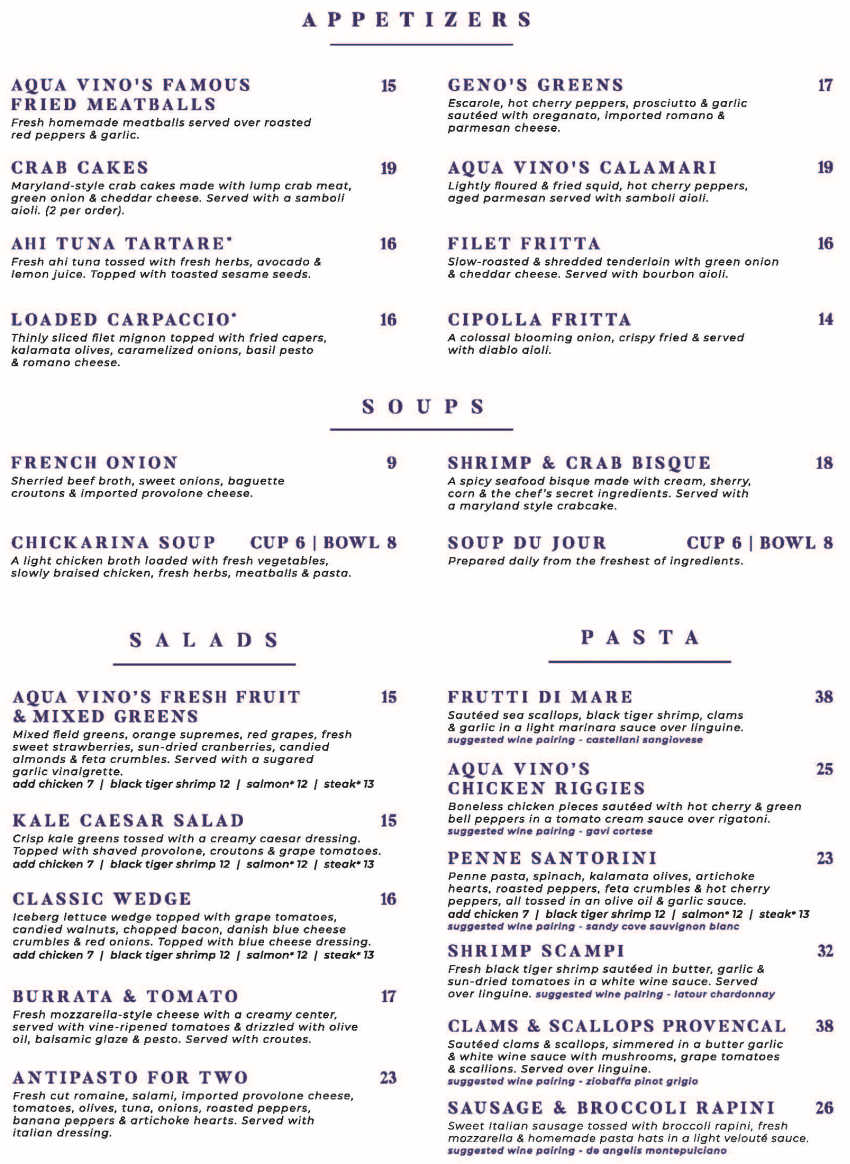 Aqua Vino menu page 1