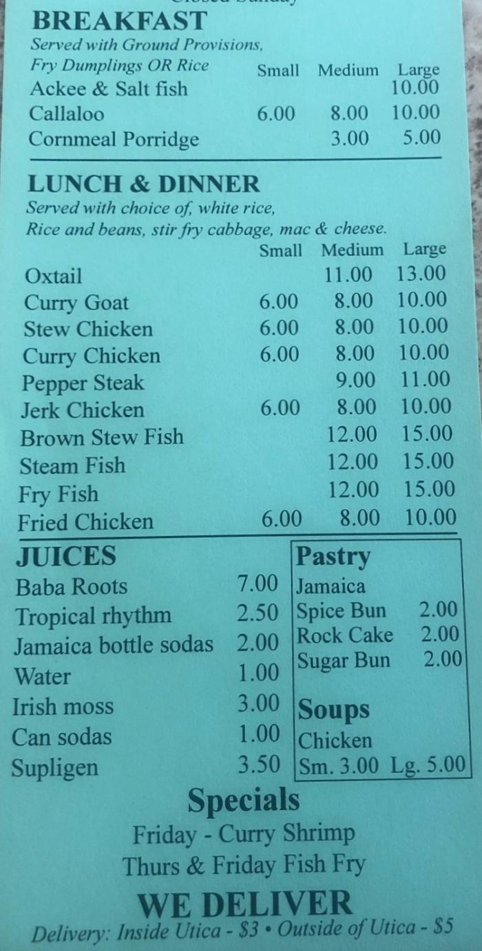 Come Into Jamaica C2J menu page 1
