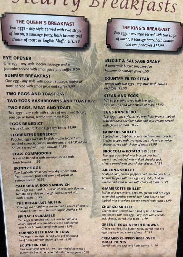 Castlewood Cafe menu page 1