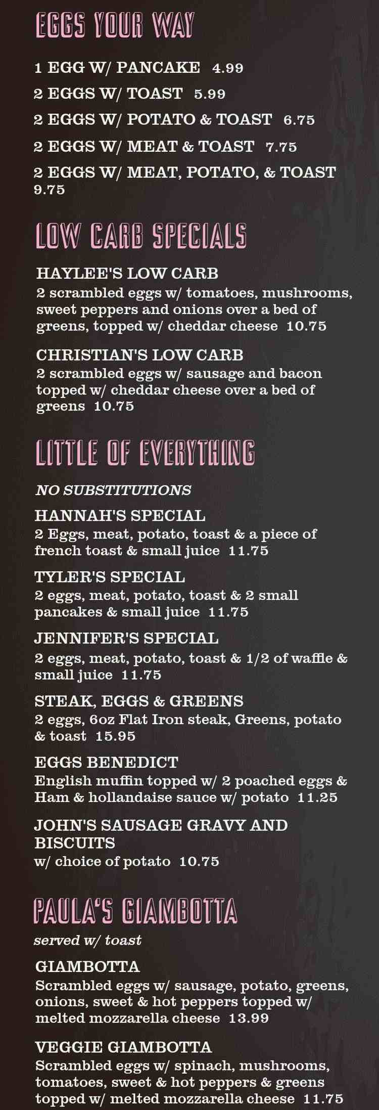 Craylee's menu page 1