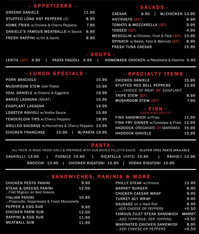 Cafe Daniele menu page 1