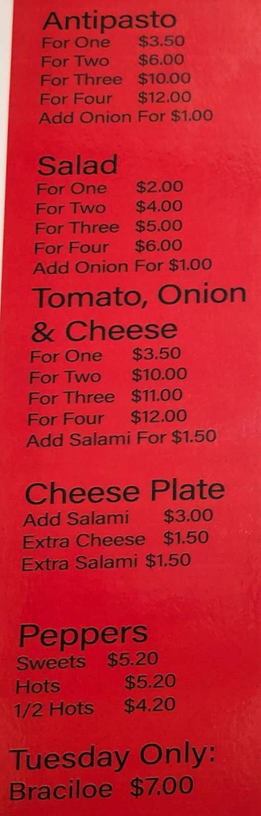 Joe's Resturant menu page 1