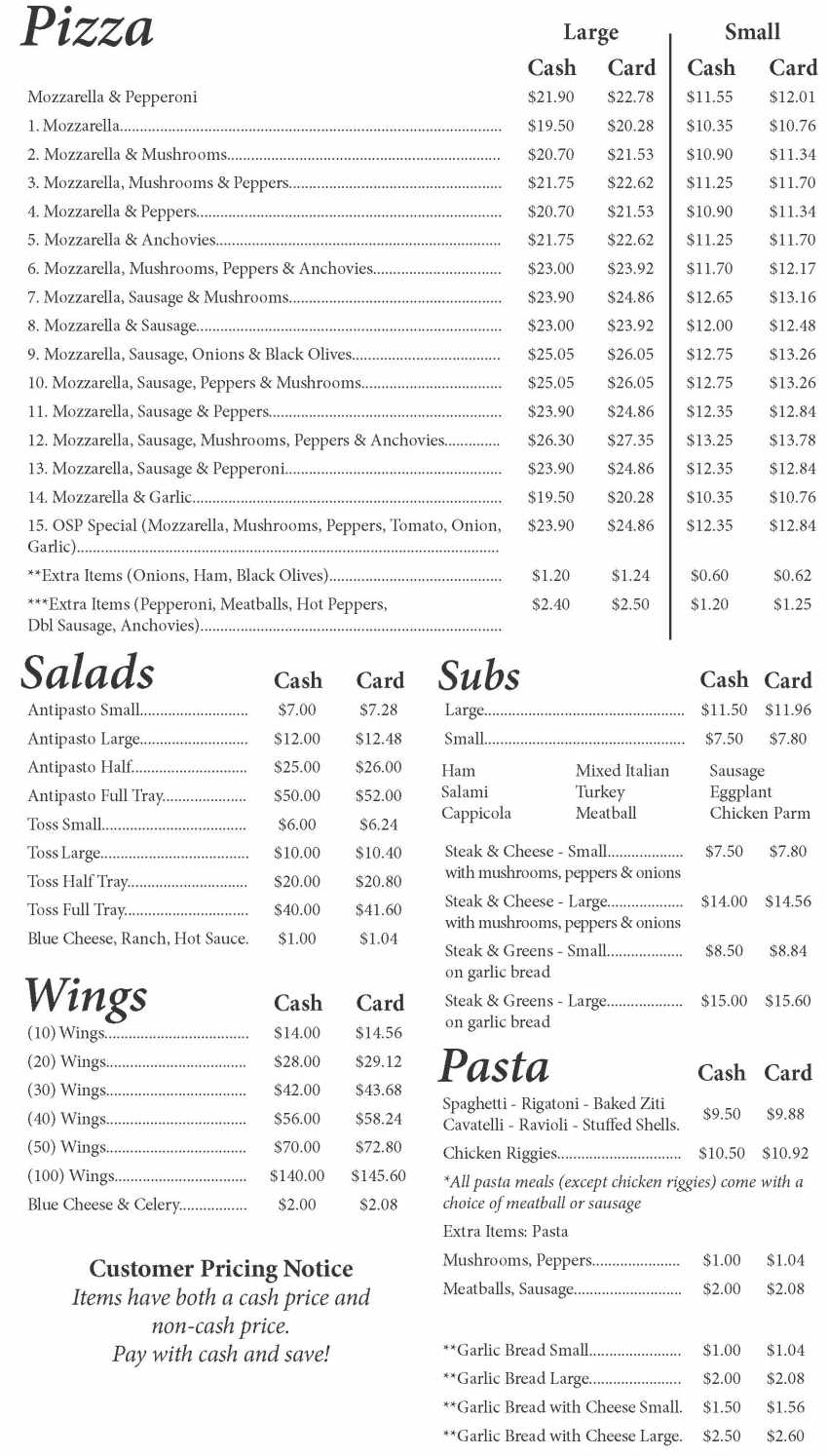 O'Scugnizzo Pizzeria menu page 1