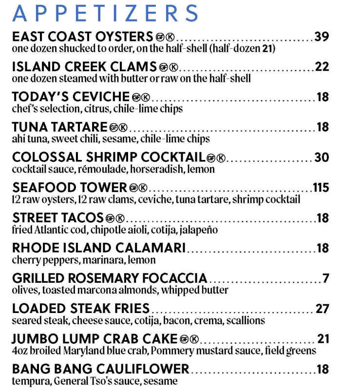 Ocean Blue menu page 1