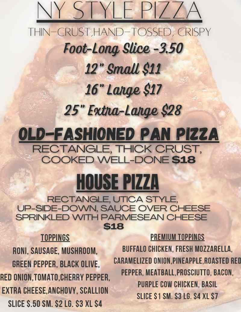 Slice Pizzeria menu page 1